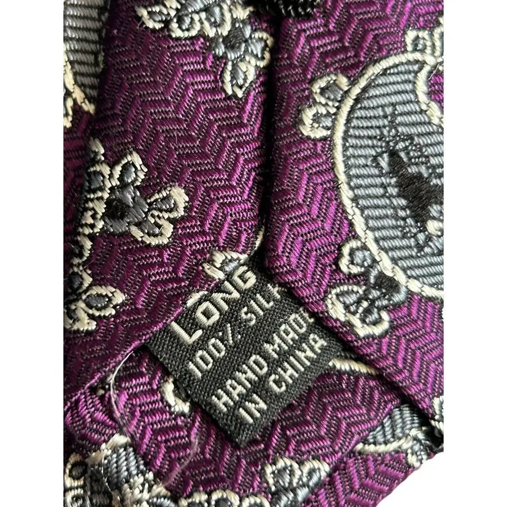 Jos. A. Bank Signature Collection Tie Purple Grey Paisley 100% Silk Long Necktie